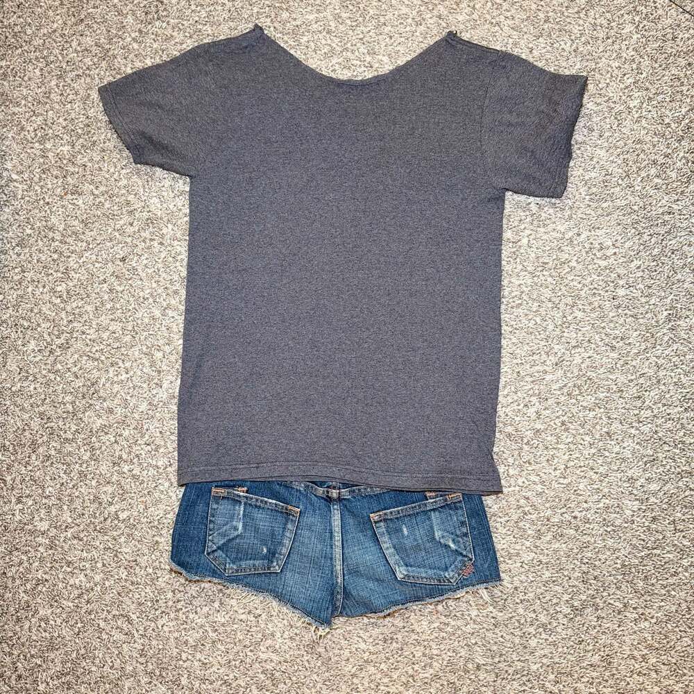Red Sox Off Shoulder T Shirt Womens Gray Wide Neck Slouchy‎ Casual Baseball Tee - Picture 5 of 5